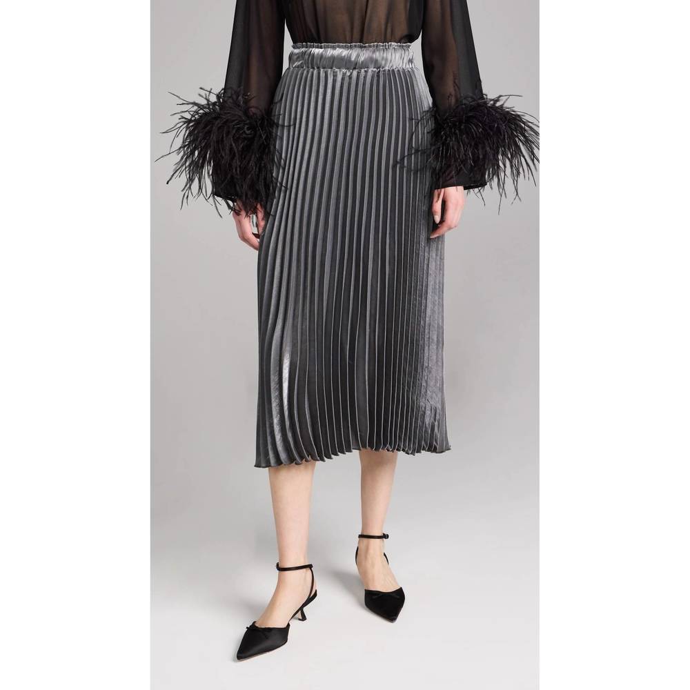 NEW EN SAISON mona midi skirt in metallic silver